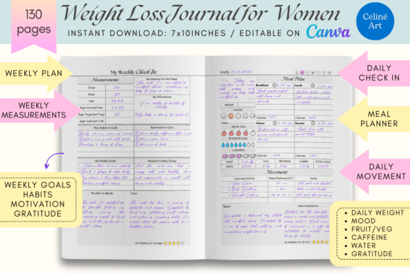 Download Weight Loss Journal for Women Canva KDP - Kdp Collection