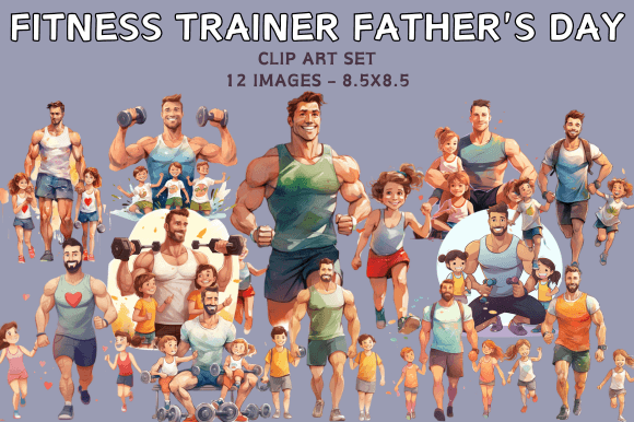 Download Fitness Trainer Father's Day Clip Art Se - Trainer Collection