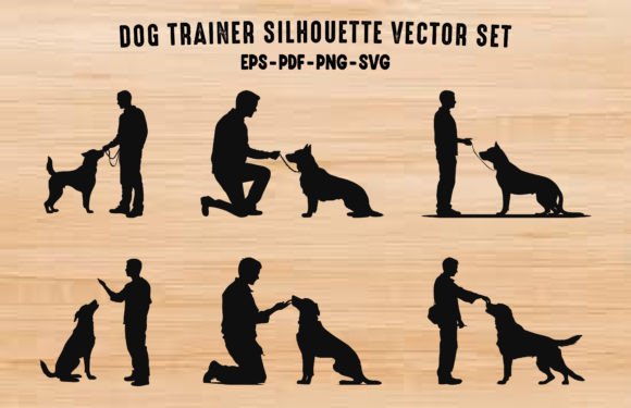 Download Dog Trainer Vector Black Silhouettes Set - Trainer Collection