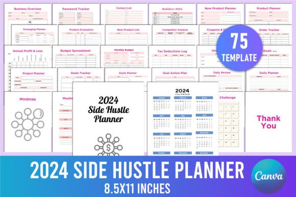 Download Editable 2024 Side Hustle Planner KDP - Kdp Collection