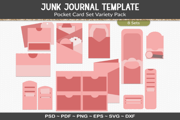 Download Junk Journal Pocket Cards Template Kit - Template kit Collection